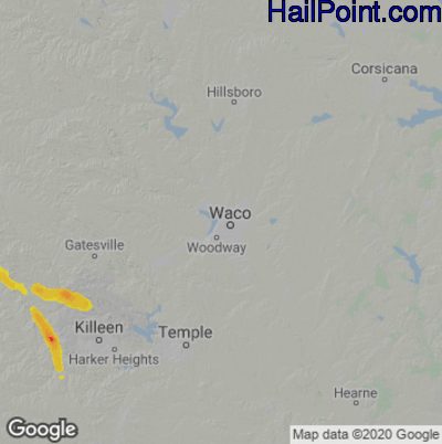 Hail Map for Waco, TX Region on May 28, 2020