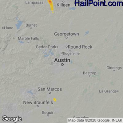 Hail Map for Austin, TX Region on May 28, 2020