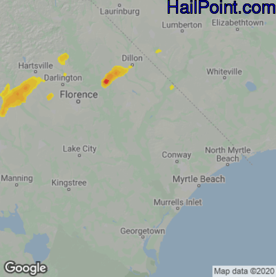 Hail Map for Myrtle Beach, SC Region on May 29, 2020 