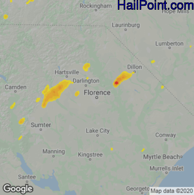 Hail Map for Florence, SC Region on May 29, 2020