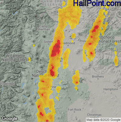 Hail Map for Bend, OR Region on May 30, 2020 