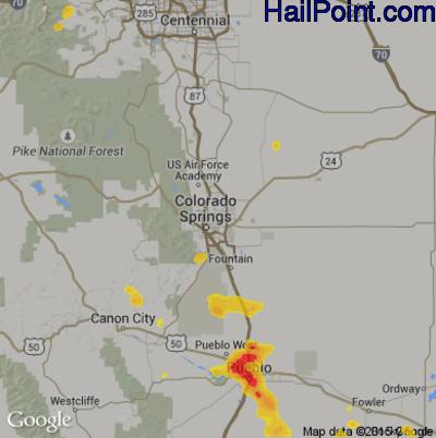 Hail Map for Colorado Springs, CO Region on May 30, 2020
