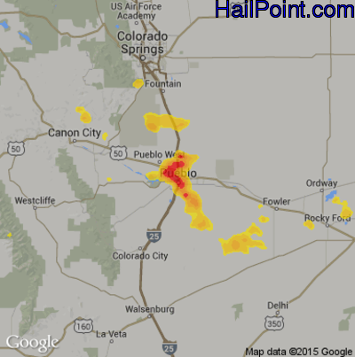 Hail Map for Pueblo, CO Region on May 30, 2020 