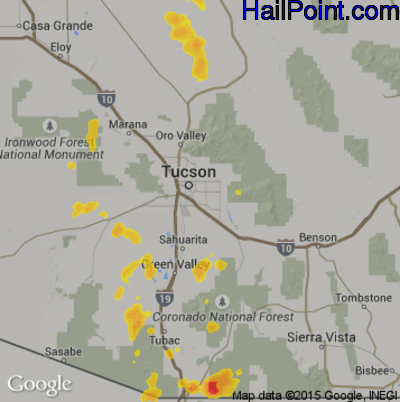 Hail Map for Tucson, AZ Region on May 31, 2020