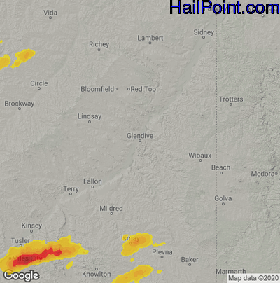Hail Map for Glendive, MT Region on May 31, 2020