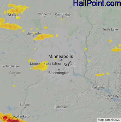 Hail Map for Minneapolis, MN Region on June 2, 2020