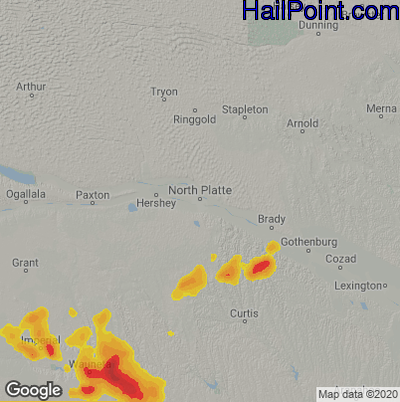 Hail Map for North Platte, NE Region on June 2, 2020