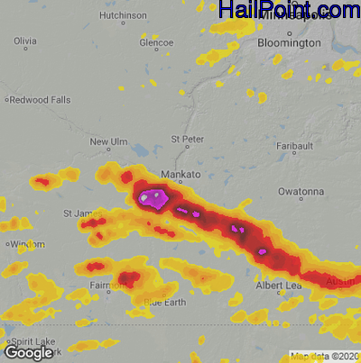 Hail Map for Mankato, MN Region on June 2, 2020