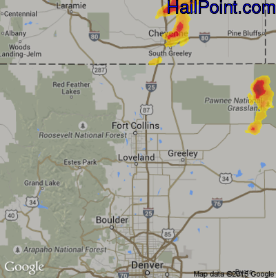 Hail Map for Fort Collins, CO Region on June 2, 2020