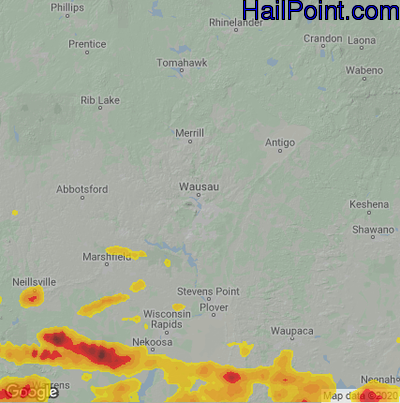 Hail Map for Wausau, WI Region on June 2, 2020