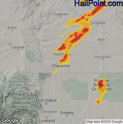 Hail Map for Cheyenne, WY Region on June 2, 2020