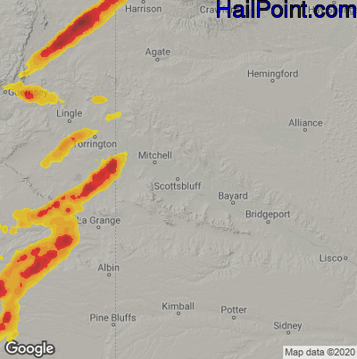Hail Map for Scottsbluff, NE Region on June 2, 2020