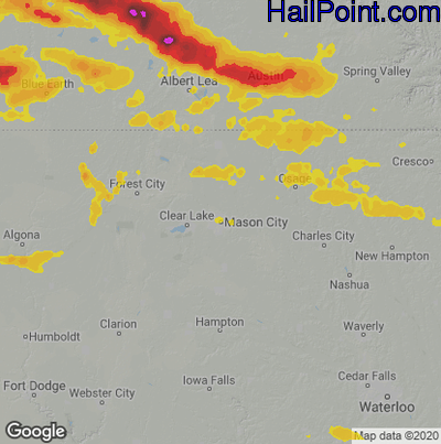 Hail Map for Mason City, IA Region on June 2, 2020