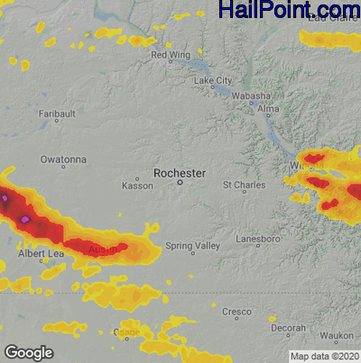 Hail Map for Rochester, MN Region on June 2, 2020