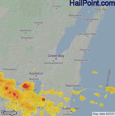 Hail Map for Green Bay, WI Region on June 2, 2020