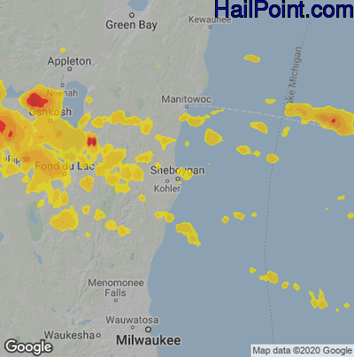 Hail Map for Sheboygan, WI Region on June 3, 2020
