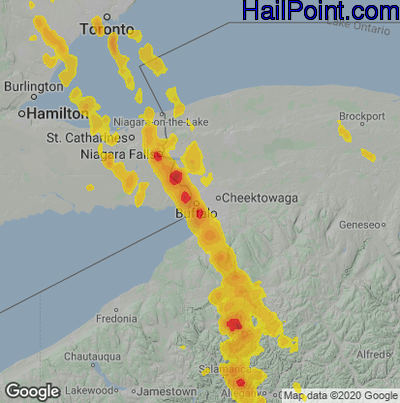 Hail Map for Buffalo, NY Region on June 3, 2020