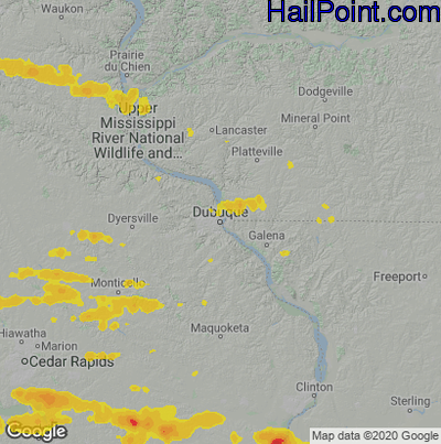 Hail Map for Dubuque, IA Region on June 3, 2020 