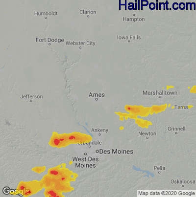 Hail Map for Ames, IA Region on June 3, 2020