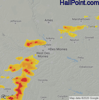 Hail Map for Des Moines, IA Region on June 3, 2020