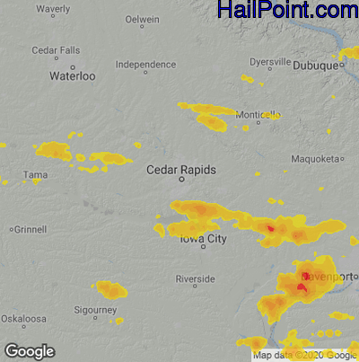 Hail Map for Cedar Rapids, IA Region on June 3, 2020