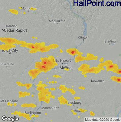 Hail Map for Davenport, IA Region on June 3, 2020