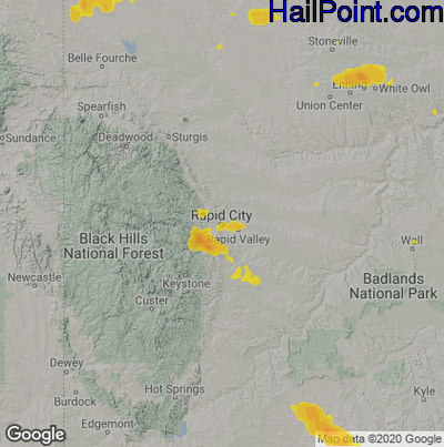 Hail Map for Rapid City, SD Region on June 3, 2020