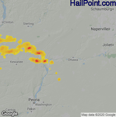 Hail Map for Peru, IL Region on June 3, 2020 