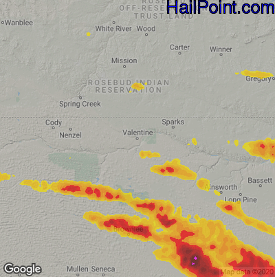 Hail Map for Valentine, NE Region on June 3, 2020