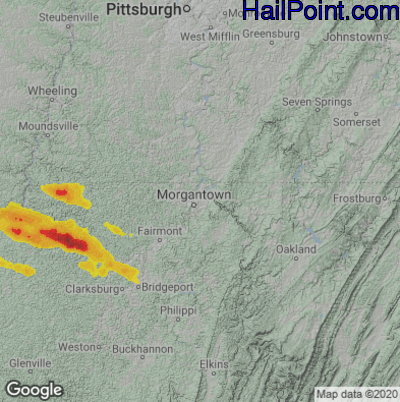 Hail Map for Morgantown, WV Region on June 3, 2020
