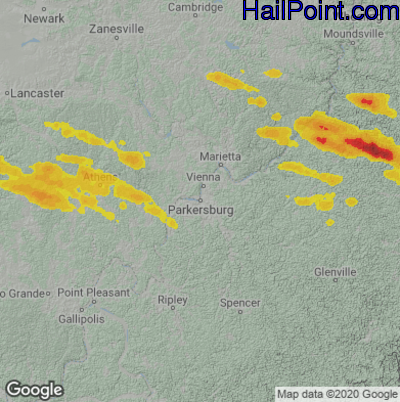 Hail Map for Parkersburg, WV Region on June 3, 2020