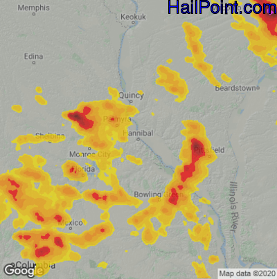 Hail Map for Hannibal, MO Region on June 3, 2020
