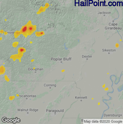 Hail Map for Poplar Bluff, MO Region on June 3, 2020