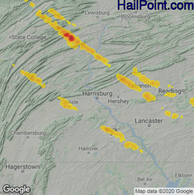 Hail Map for Harrisburg, PA Region on June 3, 2020