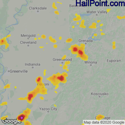 Hail Map for Greenwood, MS Region on June 3, 2020