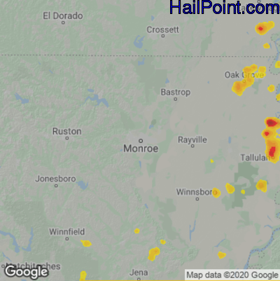 Hail Map for Monroe, LA Region on June 3, 2020