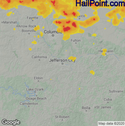 Hail Map for Jefferson City, MO Region on June 3, 2020 