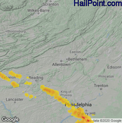 Hail Map for Allentown, PA Region on June 3, 2020