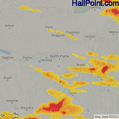 Hail Map for North Platte, NE Region on June 3, 2020