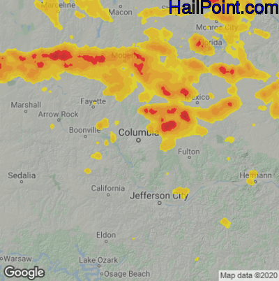 Hail Map for Columbia, MO Region on June 3, 2020