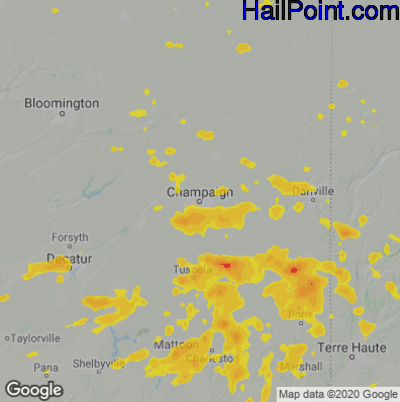 Hail Map for Champaign, IL Region on June 3, 2020