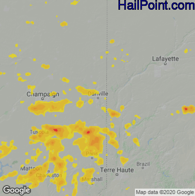 Hail Map for Danville, IL Region on June 3, 2020