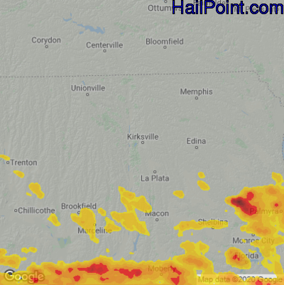 Hail Map for Kirskville, MO Region on June 3, 2020