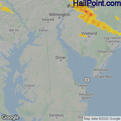 Hail Map for Dover, DE Region on June 3, 2020