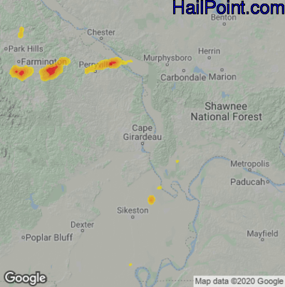 Hail Map for Cape Girardeau, MO Region on June 3, 2020