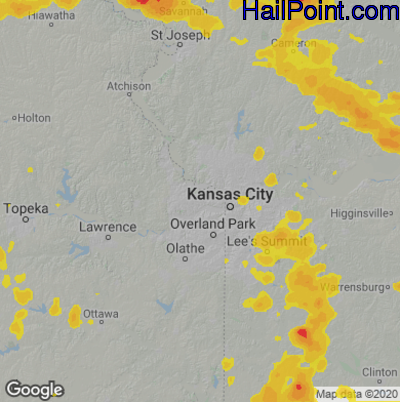 Hail Map for Kansas City, KS Region on June 3, 2020
