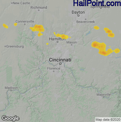 Hail Map for Cincinnati, OH Region on June 4, 2020