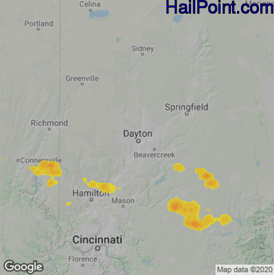 Hail Map for Dayton, OH Region on June 4, 2020 
