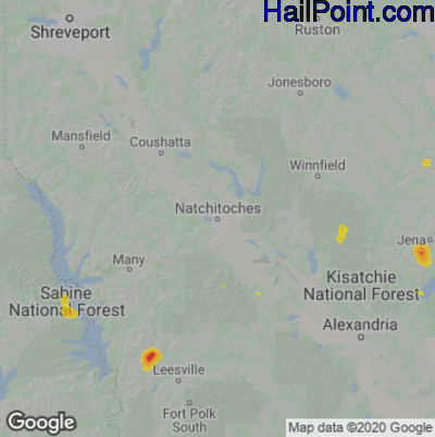 Hail Map for Nachitoches, LA Region on June 4, 2020