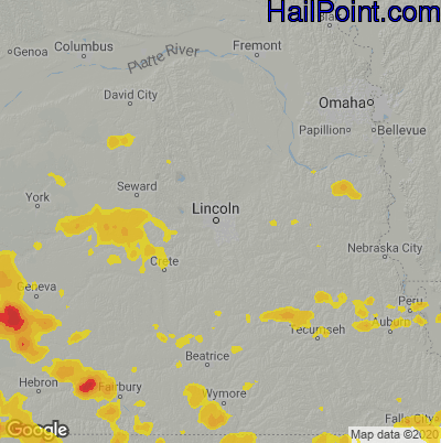 Hail Map for Lincoln, NE Region on June 4, 2020